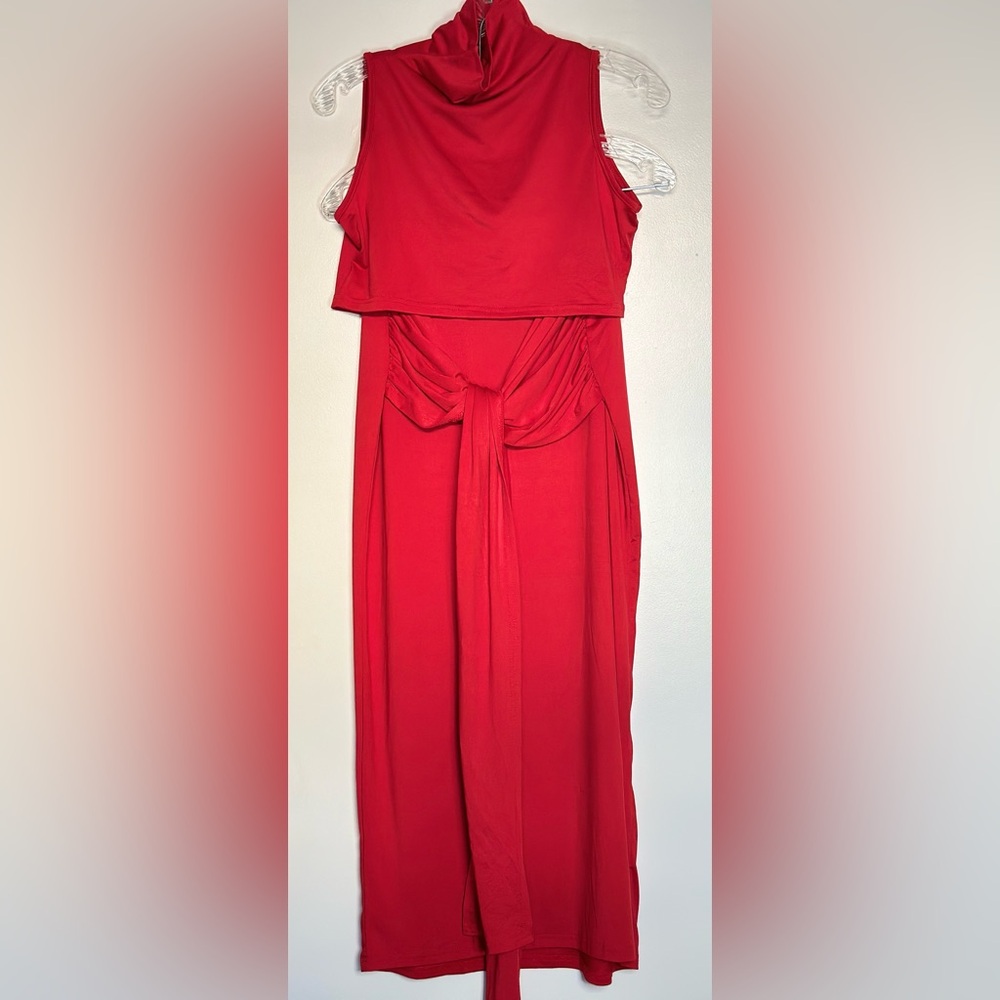 Red Maxi Skirt Set w/Tie Detail and Sleeveless Mockneck Top Women’s SZ XL